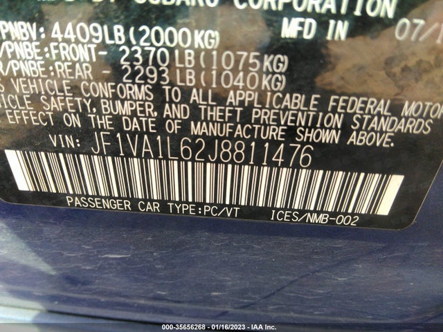 2018 Subaru WRX, VIN: JF1VA1L62J8811476