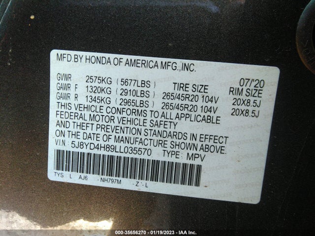 Acura Mdx W/advance Pkg 2020 5J8YD4H89LL035570 Image 10