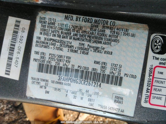 Продажа на аукционе авто 2012 Ford Fusion Se, vin: 3FAHP0HG3CR261214, номер лота: 35656403