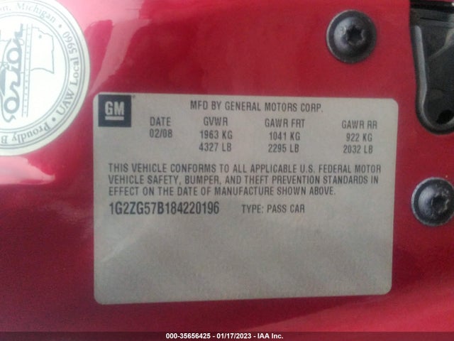 2008 PONTIAC G6 VIN: 1G2ZG57B184220196