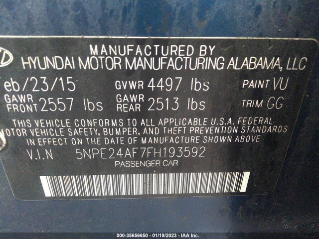 Hyundai Sonata 2.4l Se 2015 5NPE24AF7FH193592 Image 14