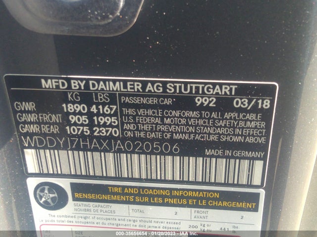 2018 Mercedes-Benz AMG GT, VIN: WDDYJ7HAXJA020506