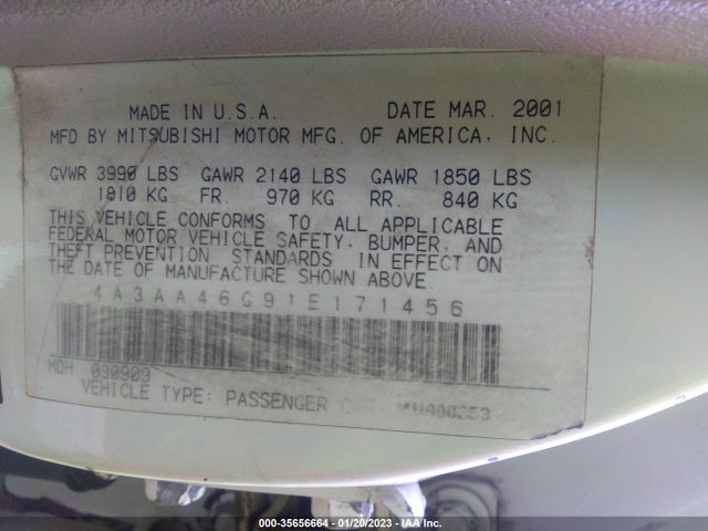 4A3AA46G91E171456 Mitsubishi GALANT ES