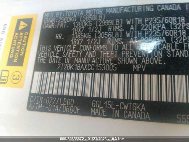 2T2BK1BAXCC153005 Lexus RX 350