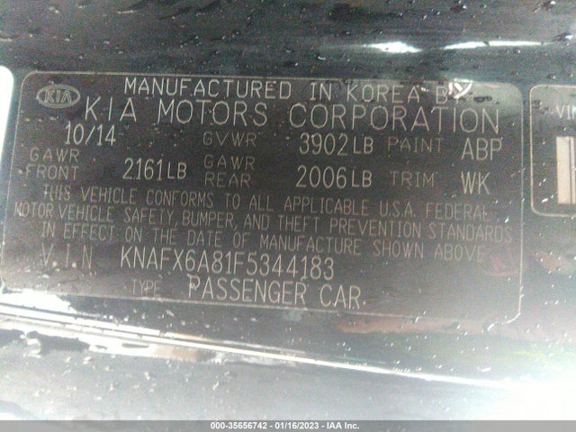 2015 KIA FORTE KOUP EX VIN: KNAFX6A81F5344183