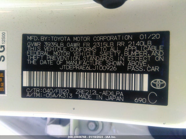 2020 Toyota Corolla, VIN: JTDEPRAE6LJ100926