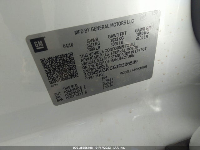 2018 Chevrolet Tahoe, VIN: 1GNSKBKC6JR326539