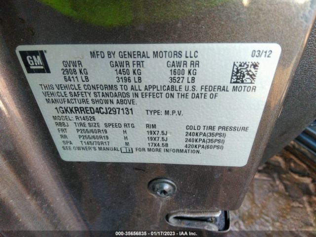1GKKRRED4CJ297131 GMC Acadia Slt1