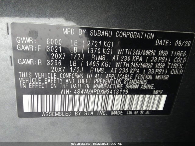 Subaru Ascent Limited 2021 4S4WMAPDXM3413119 Image 9