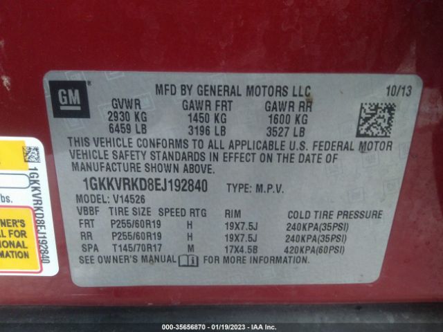 1GKKVRKD8EJ192840 GMC ACADIA SLT
