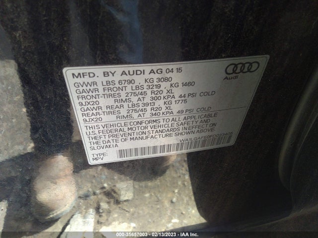 2015 Audi Q7, VIN: WA1LGAFE0FD023405
