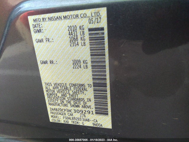 2017 Nissan Leaf, VIN: 1N4BZ0CP3HC309291