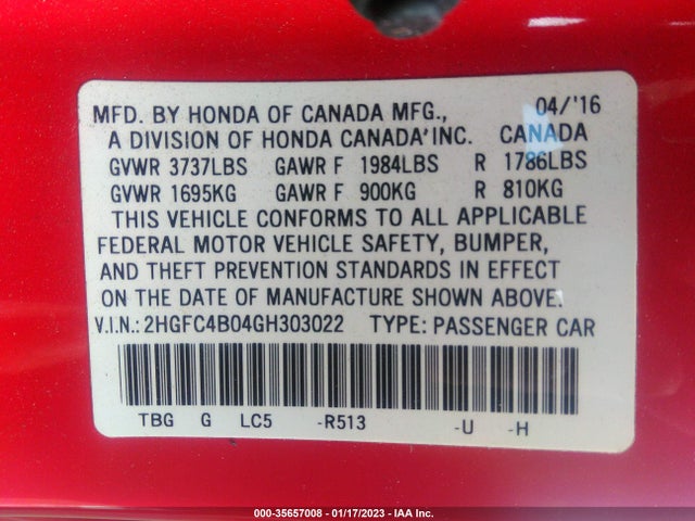 Honda Civic Coupe Lx-p 2016 2HGFC4B04GH303022 Image 11