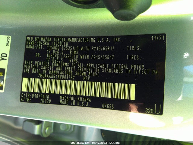 2022 Toyota Corolla, VIN: 7MUAAAAG1NV004782