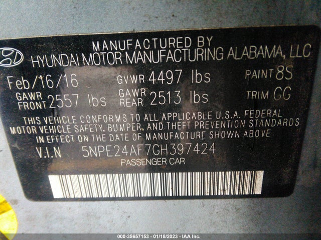 Hyundai Sonata 2016 5NPE24AF7GH397424 Image 26