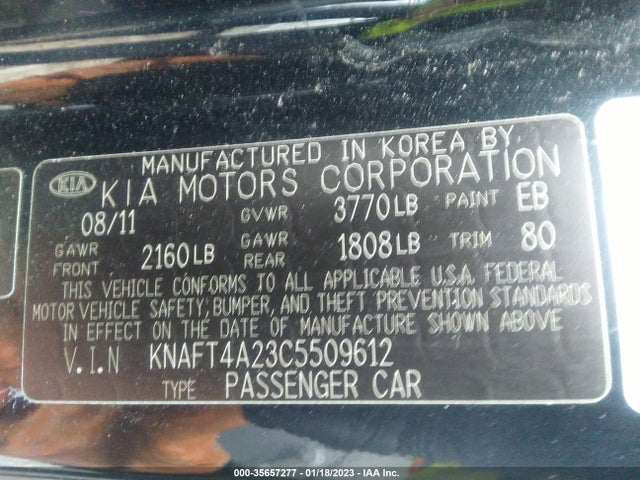 2012 KIA FORTE LX VIN: KNAFT4A23C5509612