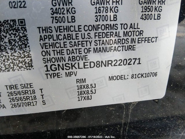 2022 Chevrolet Tahoe, VIN: 1GNSKLED8NR220271