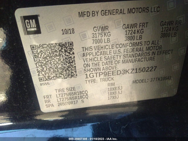 2019 GMC Sierra 1500, VIN: 1GTP9EED3KZ150227