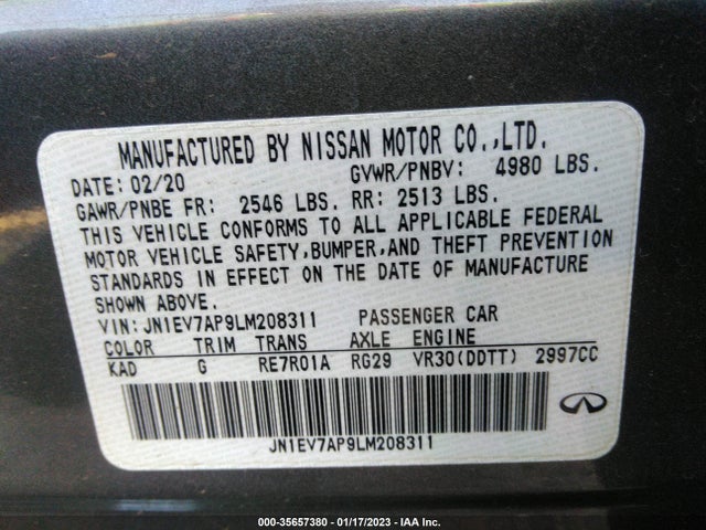 2020 Infiniti Q50, VIN: JN1EV7AP9LM208311