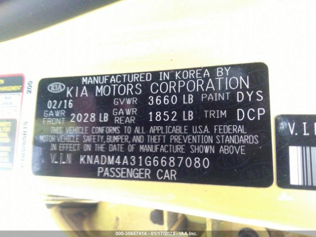 KNADM4A31G6687080 KIA RIO LX
