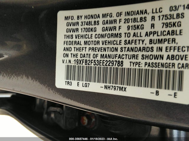 Honda Civic Sedan Lx 2014 19XFB2F53EE229788 Image 9