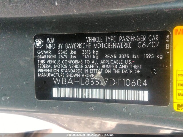 BMW 7 Series 750i 2007 WBAHL83527DT10604 Image 10