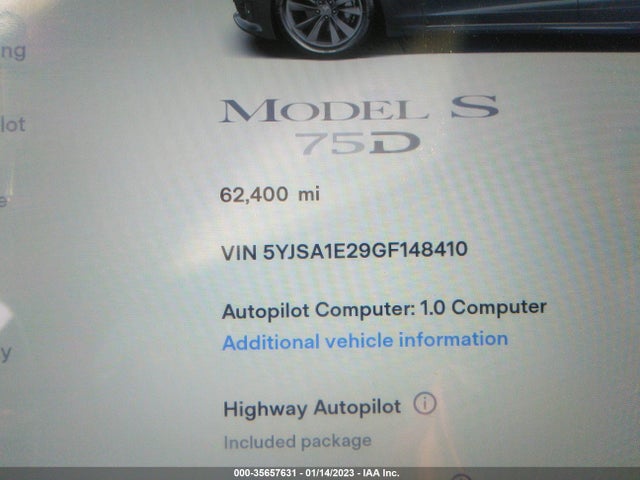 2016 Tesla Model S, VIN: 5YJSA1E29GF148410