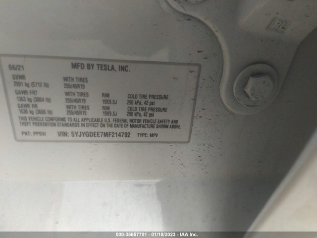 Tesla Model Y Long Range 2021 5YJYGDEE7MF214792 Image 10
