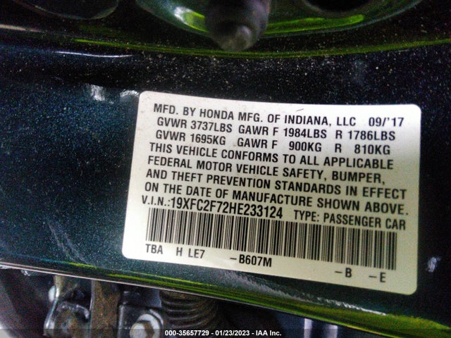 Honda Civic Sedan Ex 2017 19XFC2F72HE233124 Image 9