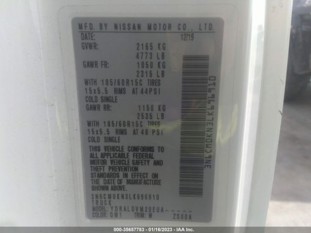3N6CM0KN3LK696910 Nissan Nv200 Compact Cargo S