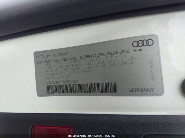 WAUDACF57MA017006 Audi A5 Sportback S Line Premium