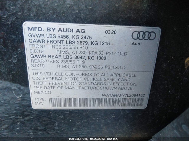 WA1ANAFY7L2084152 Audi Q5 Premium/titanium Premium