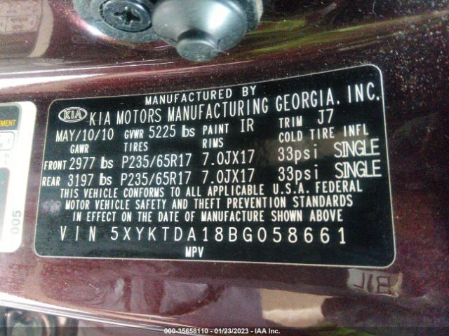 5XYKTDA18BG058661 KIA SORENTO LX