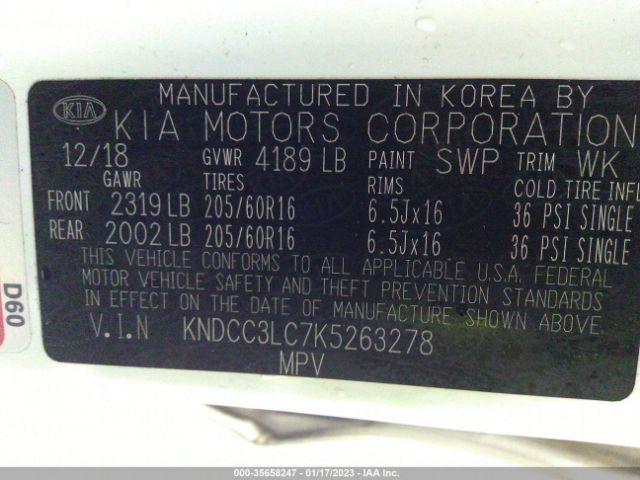 KNDCC3LC7K5263278 KIA NIRO EX
