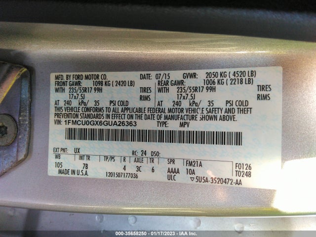2016 Ford Escape, VIN: 1FMCU0GX6GUA26363