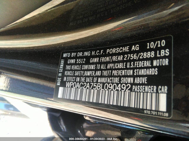 2011 PORSCHE PANAMERA TURBO VIN: WP0AC2A75BL090492