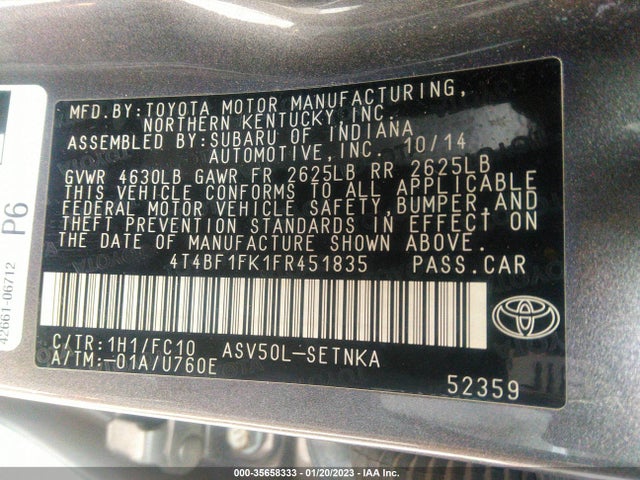 Toyota CAMRY LE 2015 4T4BF1FK1FR451835 Image 9