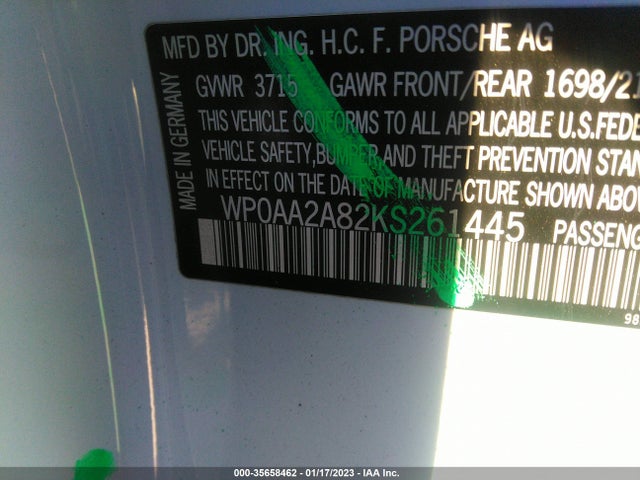 2019 Porsche 718, VIN: WP0AA2A82KS261445