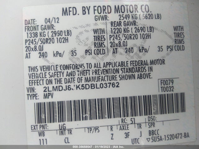 Lincoln MKX 2013 2LMDJ8JK5DBL03762 Image 9