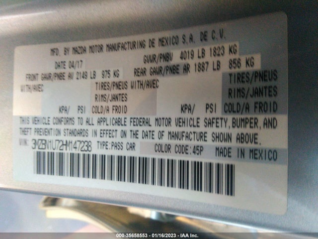 2017 Mazda 3, VIN: 3MZBN1U72HM147238