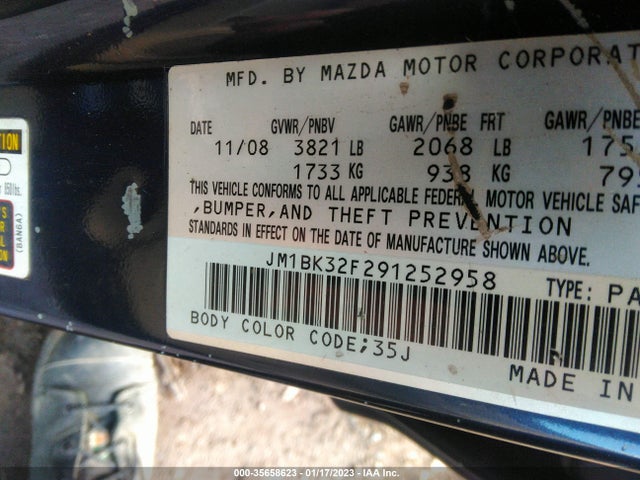 2009 MAZDA MAZDA3 I SPORT VIN: JM1BK32F291252958