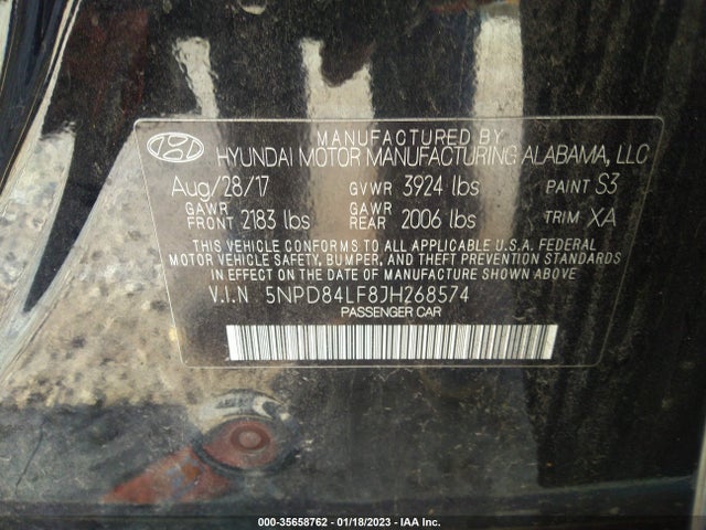 2018 HYUNDAI ELANTRA SEL VIN: 5NPD84LF8JH268574