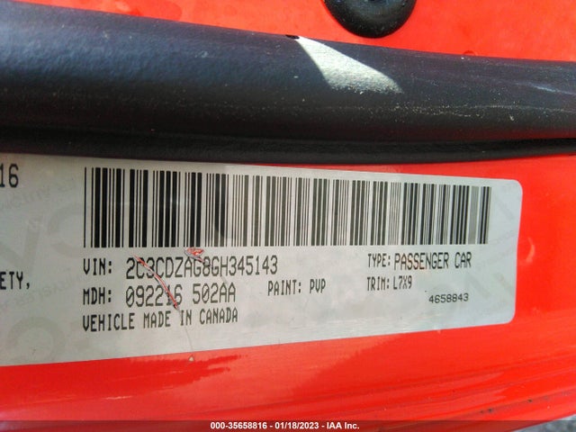 2016 Dodge Challenger, VIN: 2C3CDZAG8GH345143