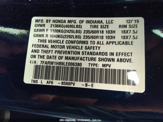 2020 Honda CR-V, VIN: 7FARW1H89LE006380
