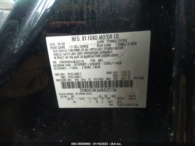 2010 FORD FLEX SE VIN: 2FMGK5BC6ABA32136
