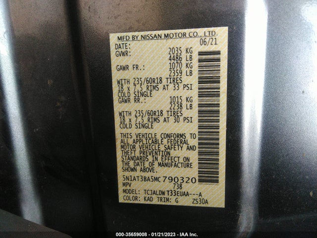 2021 NISSAN ROGUE SV VIN: 5N1AT3BA5MC790320