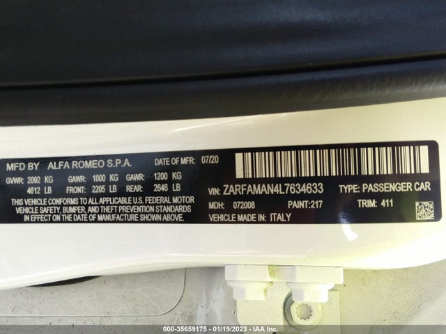 ZARFAMAN4L7634633 Alfa Romeo Giulia