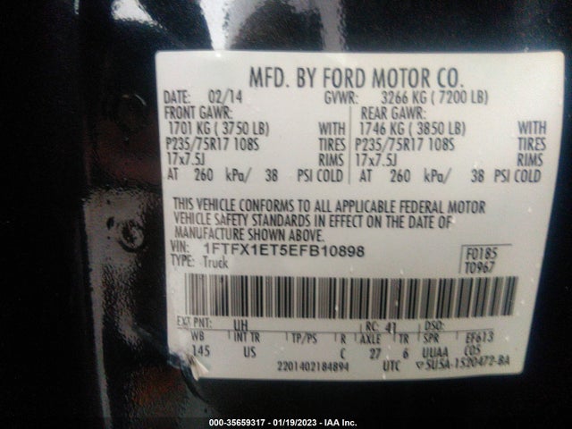 Ford F-150 Xl/xlt/lariat/fx4 2014 1FTFX1ET5EFB10898 Image 9