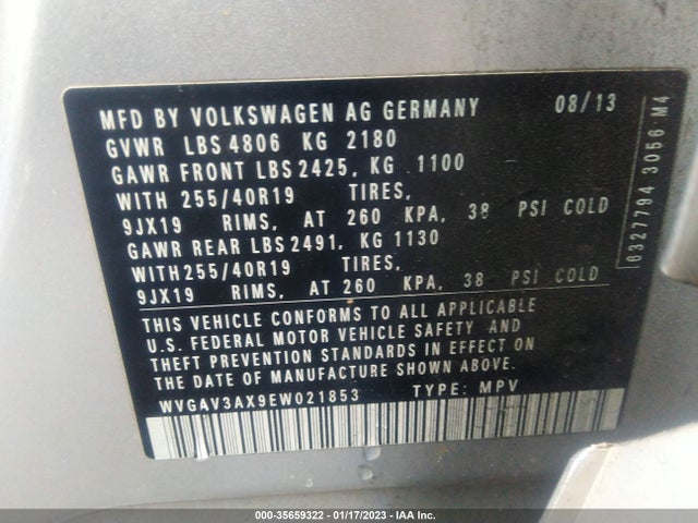 WVGAV3AX9EW021853 Volkswagen Tiguan R-line
