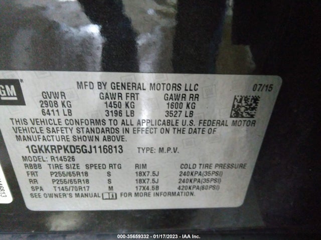 2016 GMC Acadia, VIN: 1GKKRPKD5GJ116813